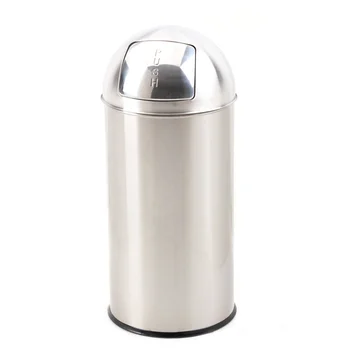 O-Cleaning Home 35L Push Lid Stainless Steel Recycle Cylindrical Kitchen Trash/Garbage Can Storage Waste Collection Bin