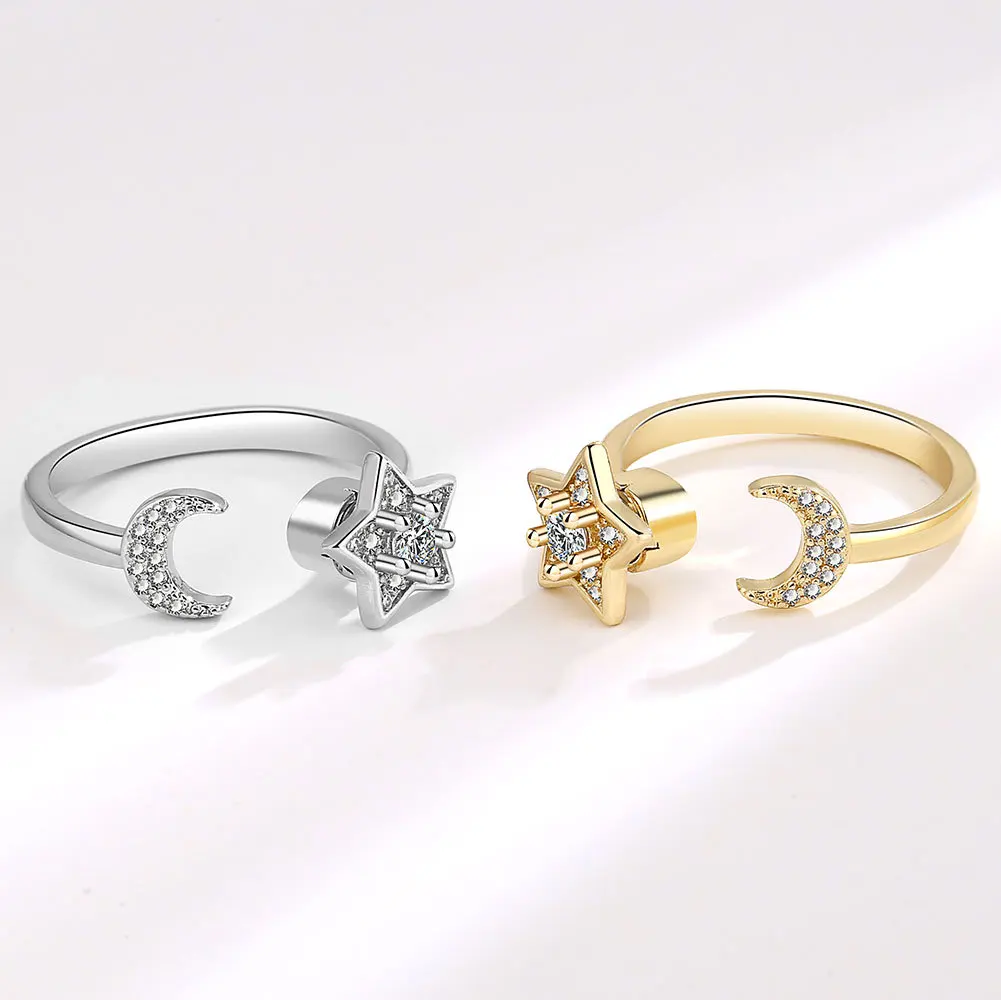 Adjusting Pressure  Creative Star and Moon Ring Female Personalized Rotating Finger Ring Temperament Decompression Hand Jewelry
