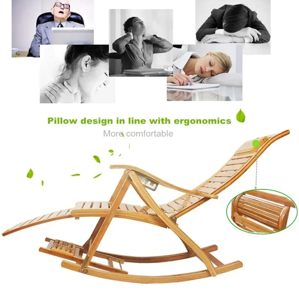 Portable Bamboo Wooden Garden Reclining Rocking Chair Outdoor Sun ...