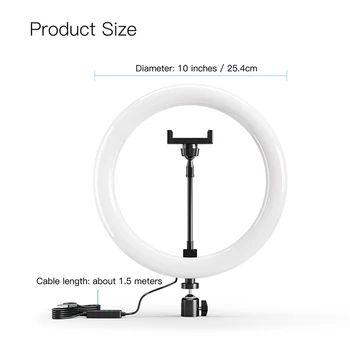 10" LED Selfie Ring Light with Phone Holder, 360° Rotatable, Adjustable 30006000K Color Temperature, USB Powered Fill Light detail image