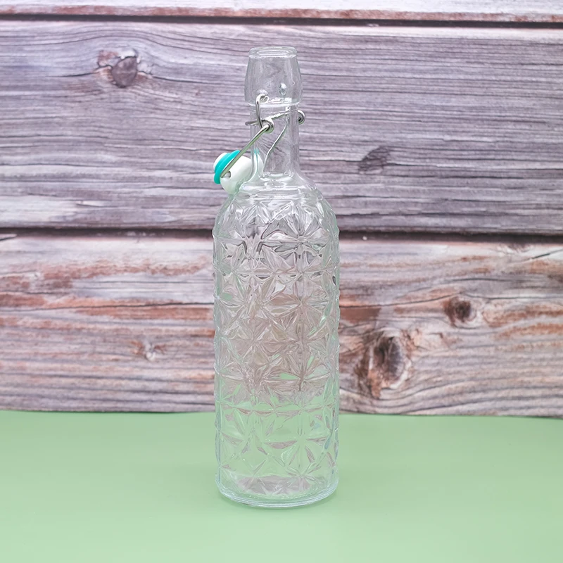 1000ml Eco-friendly Swing Top Glass Flask Bottle Flat Wine Glass for Tequila Bulk Sale