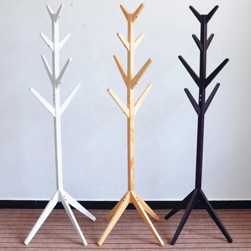 Free Standing Coat Rack Hooks, Solid Pine Wood Base - Main Image