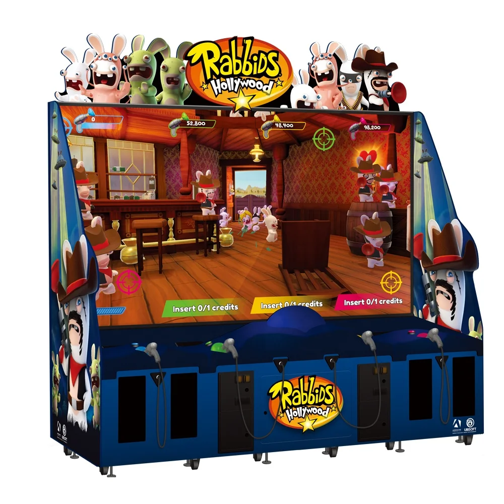실내 코인 머신 슈팅 아케이드 게임 세계적으로 유명한 IP 래빗 할리우드 슈팅 게임 머신 3인용
