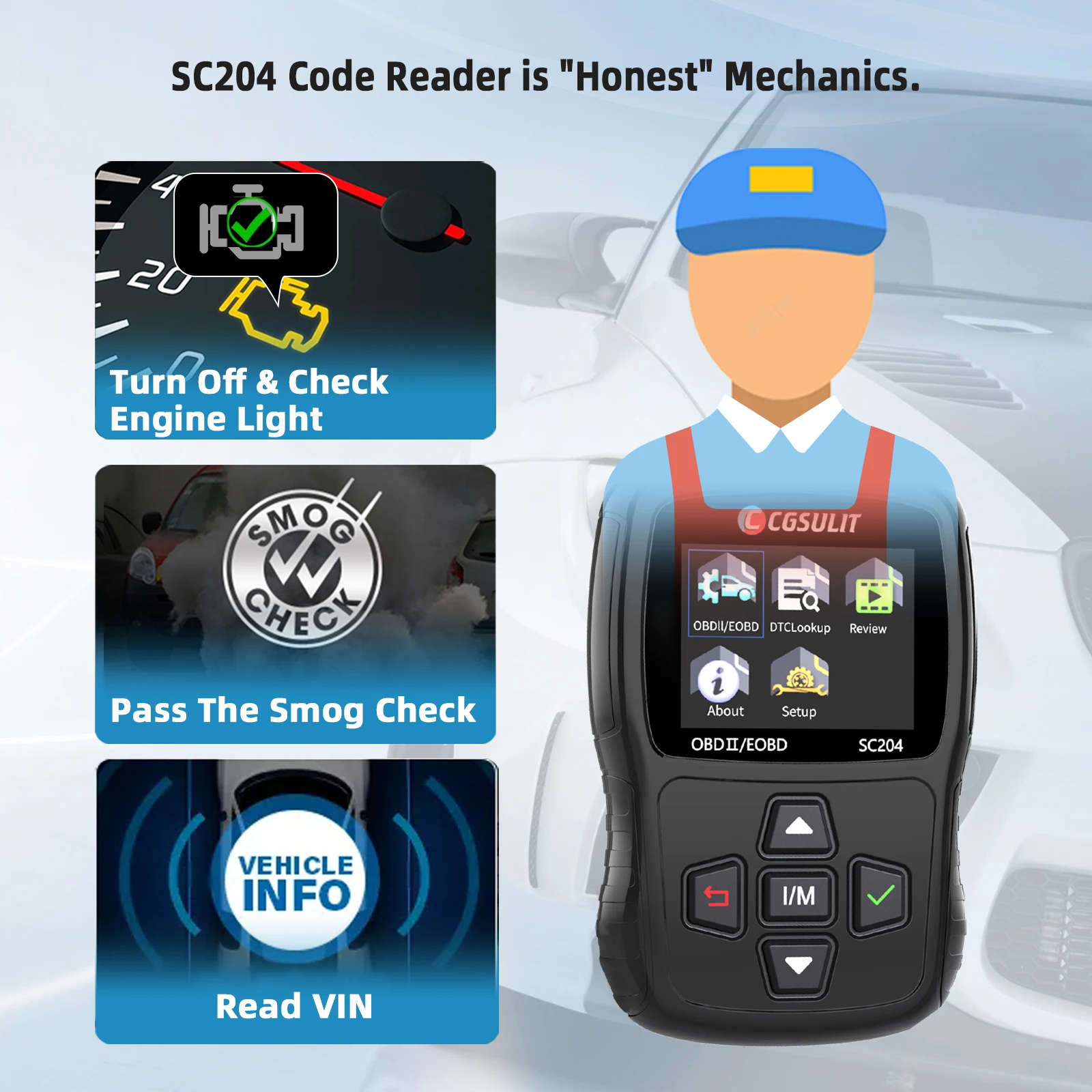 Free Online Update CGSULIT SC204 OBD 2 Car OBD Scanner Code Reader