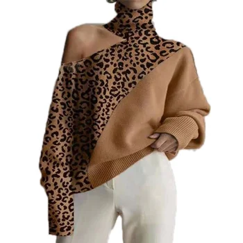 Oversize pullover off the shoulder women wool high neck asymmetric black brown turtleneck winter sweaters women tops for women