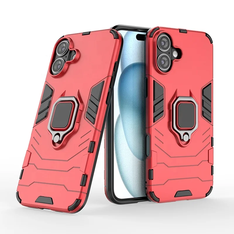 Funda para teléfono 2 en 1 con soporte de TPU PC para Iphone 16 15 14 13 12 11 Plus Pro Max Funda trasera a prueba de golpes de alta resistencia  