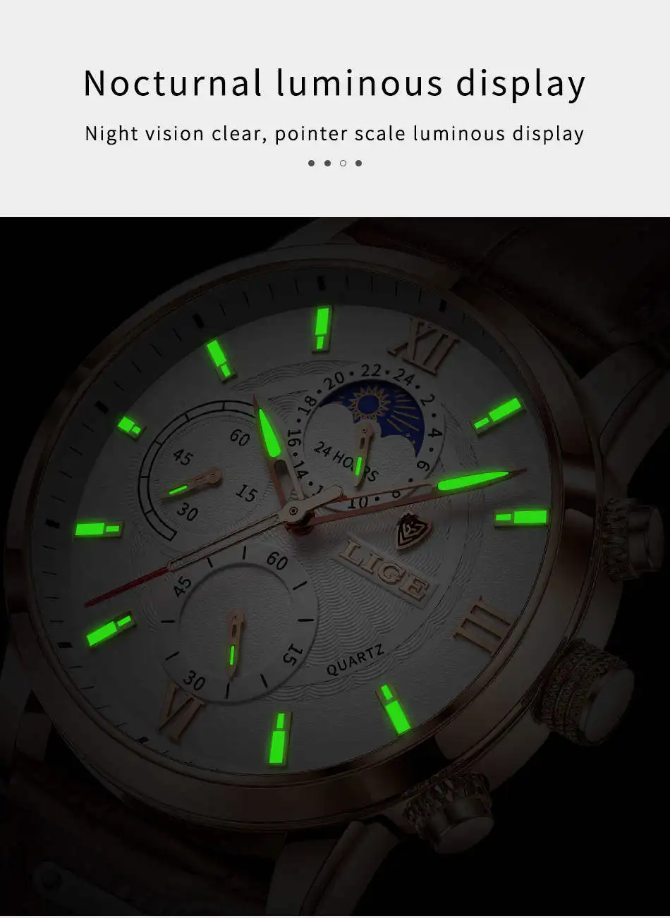Lige 8932 New Casual Quartz Watches for Man Leather Waterproof Fashion Reloj Watch Lige