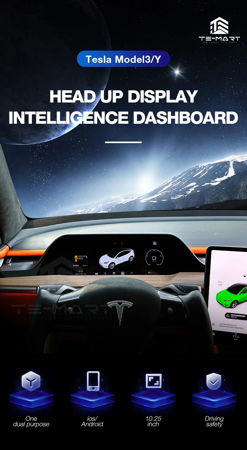 Car Dashboard For Tesla Model 3 Model Y Instrument Lcd Screen Onepiece