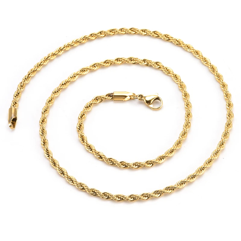 18k Real Gold Plated Twist Rope Chain 3mm Stainless Steel Men Chain ...