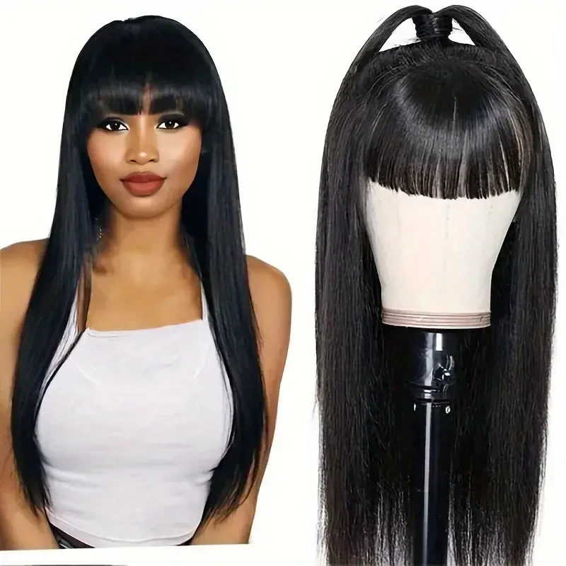 Glatte Echthaarperücke aus Brasilien, komplett maschinengefertigtes Remy-Haar_voghion.com