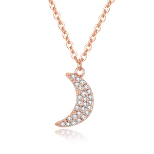 POLIVA Jewelry Moon Necklace Rose Gold Plated 925 Sterling Silver Italy Pendant Necklaces Cable Chains AAA Zircon Women's Cute