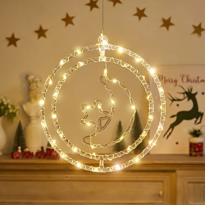 Creative Rotating Atmosphere Decorative Lights LED Stars and Moon Interlocking Christmas Tree Bark String Decorative Lights