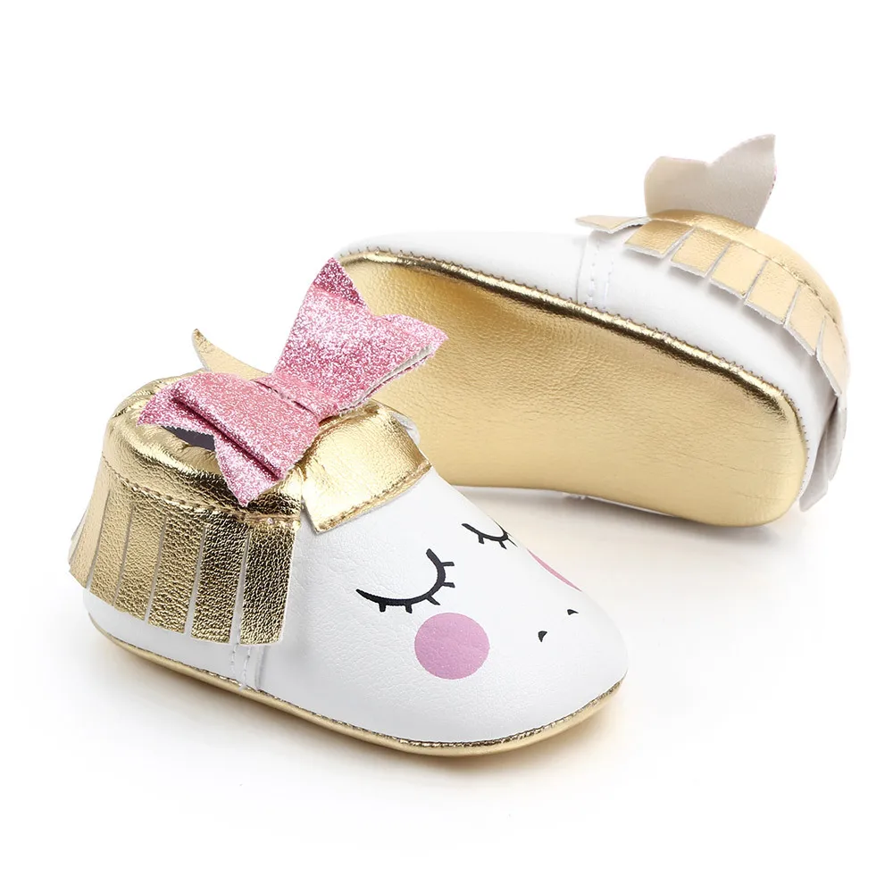 Hot Selling Lovely Cartoon Unicorn Baby Slippers Christening Loafers Shoes Baby Prewalker Shoes Toddler First Walker manufacture