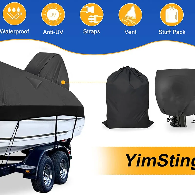 Black Waterproof Boat Cover – Trailerable For V-Hull Fishing, Ski, And Bass Boats