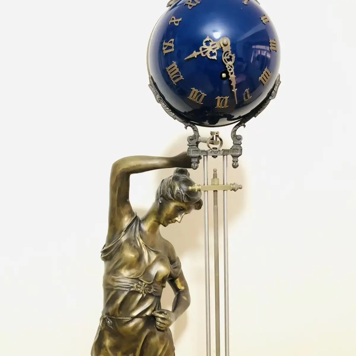 Large Imitated 17th America Beautiful Ansonia Sport Woman Antique Brass 8 Day Movement Pendulum/Swing  Shift Mechanical Clock