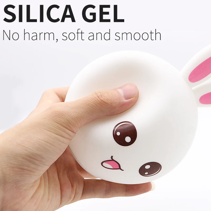 LED Silicone Rabbit Touch Sensor  Lamp with USB Charge 7 Color Pat Lamp Bedside Night Light for Child