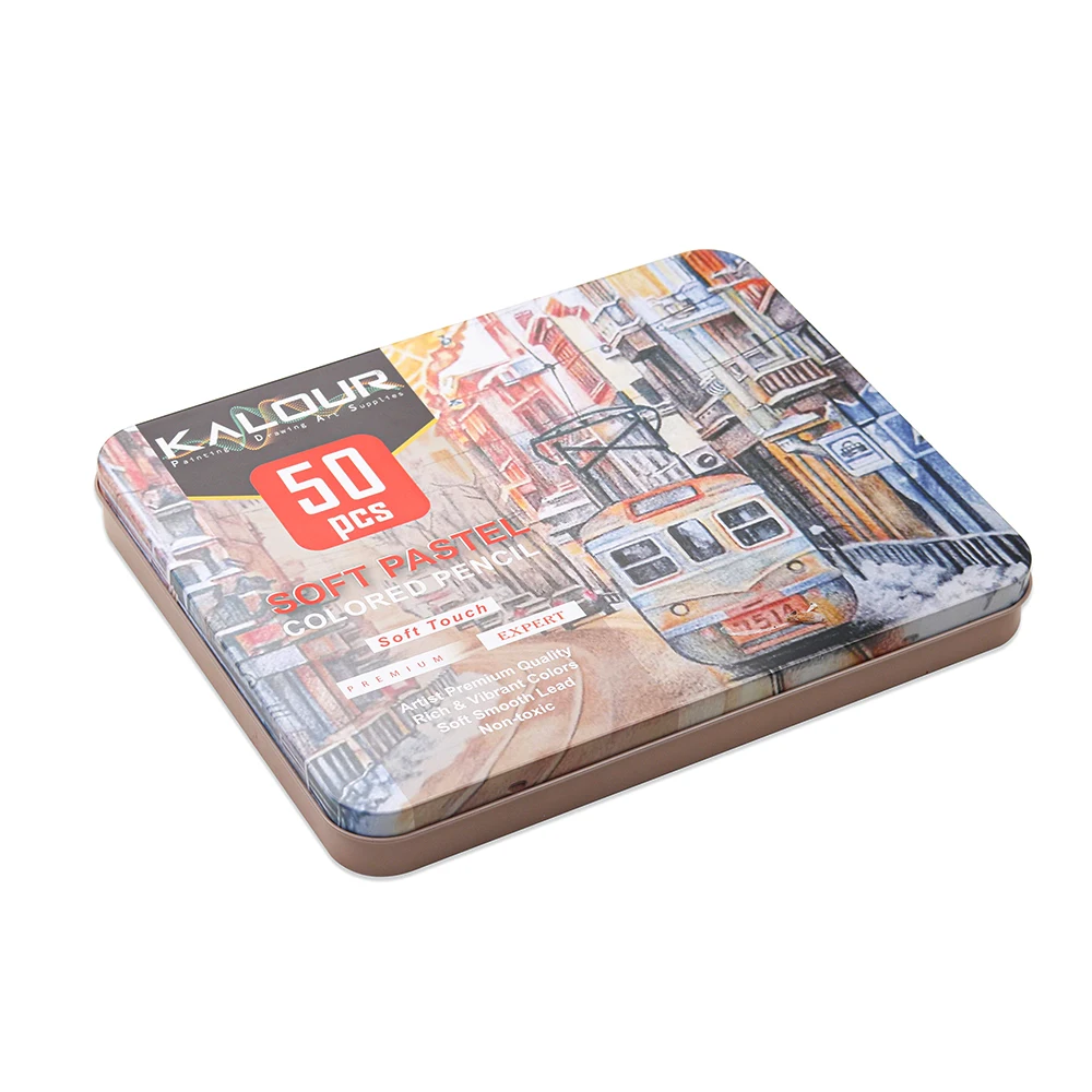Kalour Professional 50 Pastel Colored Pencil In Tin Box With Vibrant