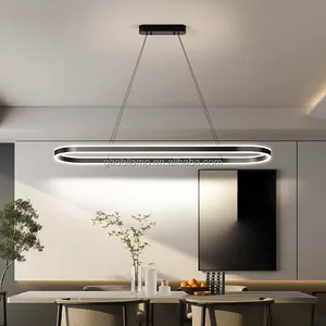 Modern Minimalist LED Chandelier Pendant Lamp Rectangle Bar Hanging Light Fixture for Kitchen Dining and Home Decor