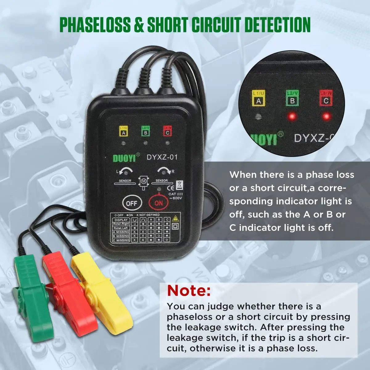 Phase Rotation Meter Non-Contact 3 Phase Motor Rotation Tester AC 70~600V High Magnetic Induction Phase Sequence Detector