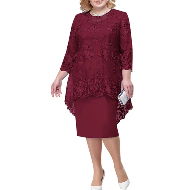 2022 New Dress Plus Size Women's Evening Dress Lace Embroidery Two ...