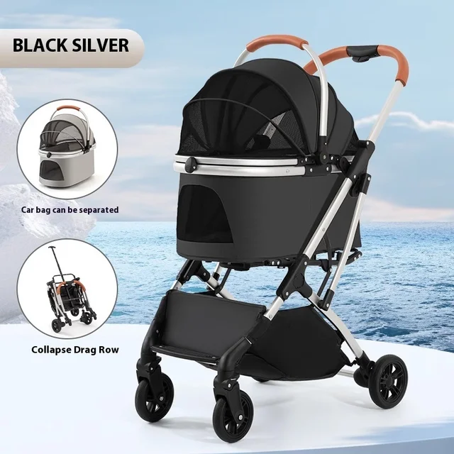 Portable Pet Cart for Small and Medium Dogs and Cats Foldable Separable Lightweight with Large Capacity for Animal Transport