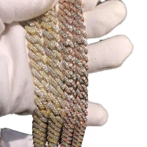 Luxury Cuban Link Chain Necklace for Men Wholesale 925 Silver with VVS Moissanite & Iced Out Diamond Rose Gold Plated