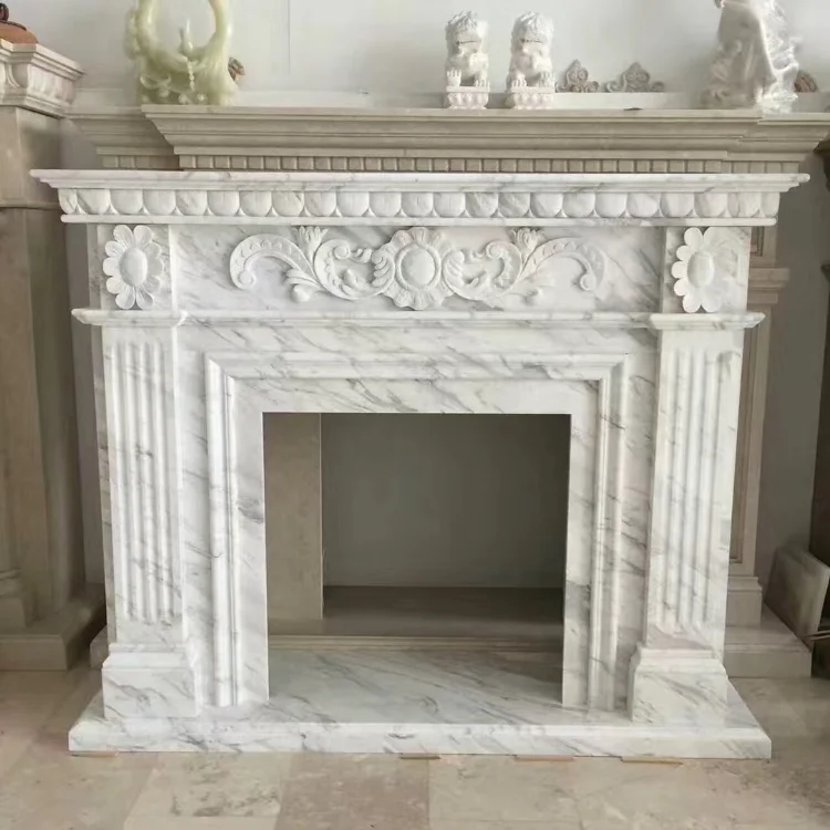 Calacatta White Marble Stone Fireplace Mantel Natural Cast Stone Fire ...