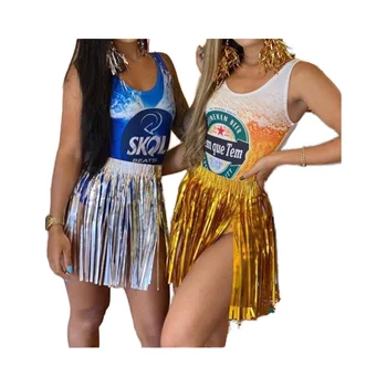 New Cheerleader Half Skirt for Adult Children Glossy Rain Silk Colorful Dance Performance Hawaiian Party Decoration Halloween