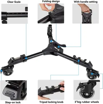 Smallrig Universal Photography Tripod Dolly, Heavy Duty with 3" Rubber Wheels, Adjustable Legs and Carry Bag -3986 detail image