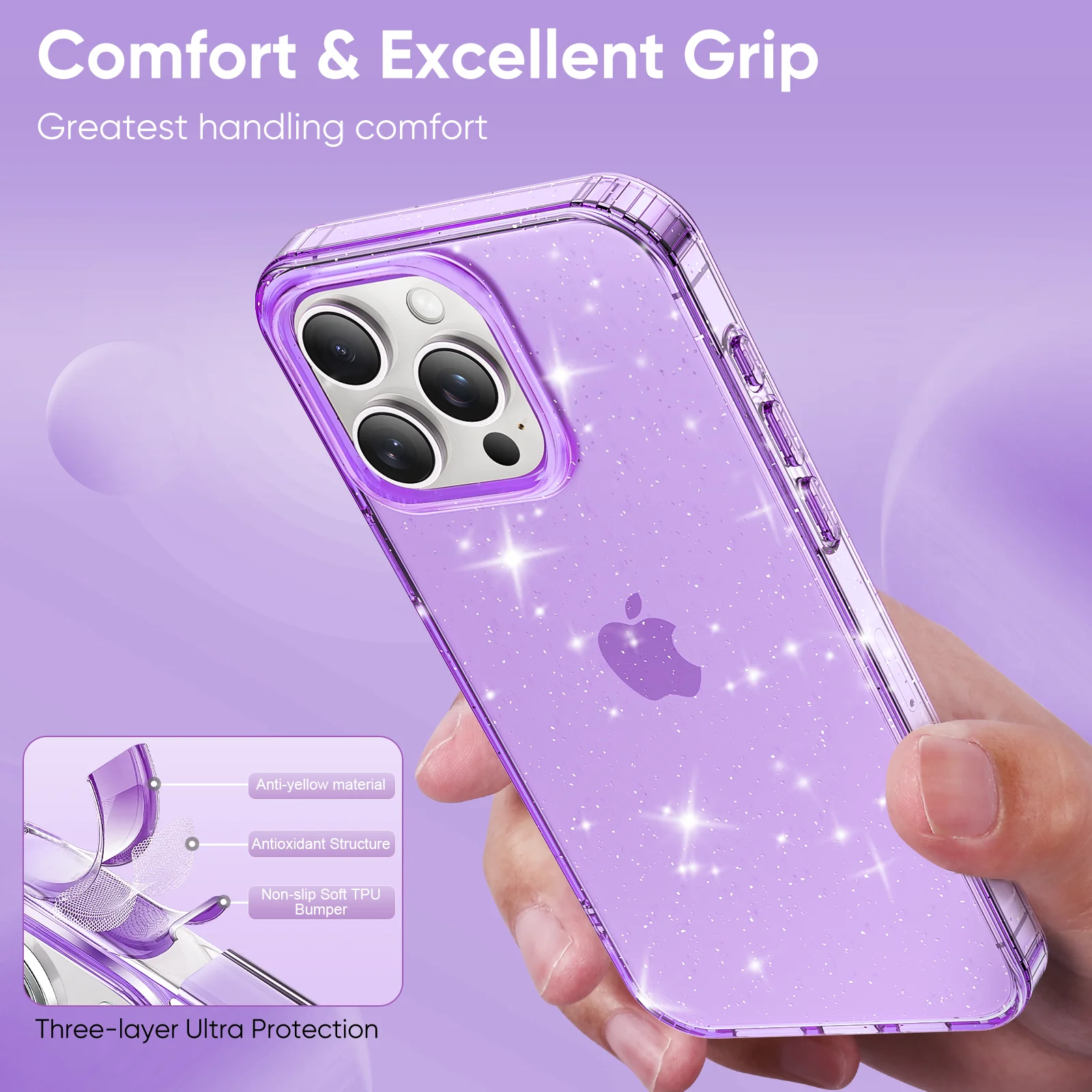 Newseego Custodia Trasparente Glitter per iPhone 14 PRO Max, Carino Stars Bling Scintillante Cover Protezione Fotocamera TPU Flessibile Morbida Cover