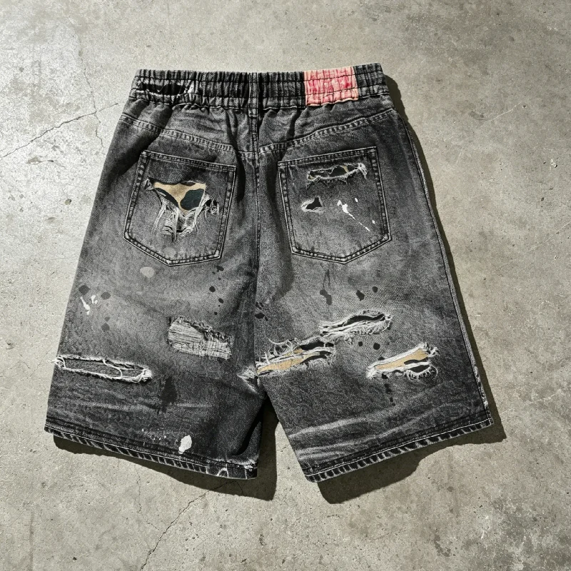 High Quality Print Bermuda Streetwear Distressed Straight Denim Shorts New Design Custom Embroidery Jeans Shorts for Men gallery 3