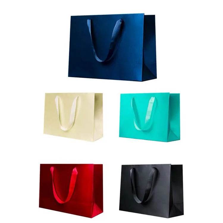 High End Custom logo Design Gift Craft Shopping Paper Packaging  Royal Blue Paper Bag with Handles