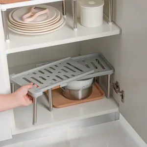 Double-Layer Countertop Storage Rack Telescopic Kitchen Drain Spice Bottle Organizer Cabinet Organizer for Dinnerware