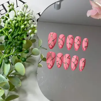 Factory quality pink short almond reusable false nails handmade press on nails