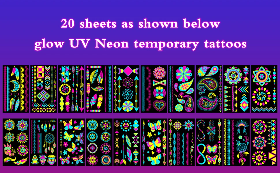 Fluorescence UV Neon Waterproof Tattoos for Makeup Rave Music Festival UV Black light For Women