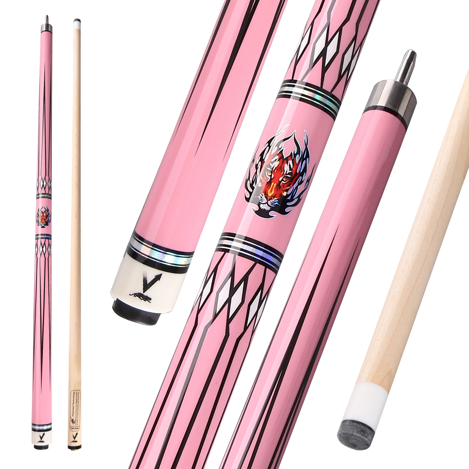 PREOAIDR 3142 Pool Cue - T907 Pink Cue with Maple Shaft