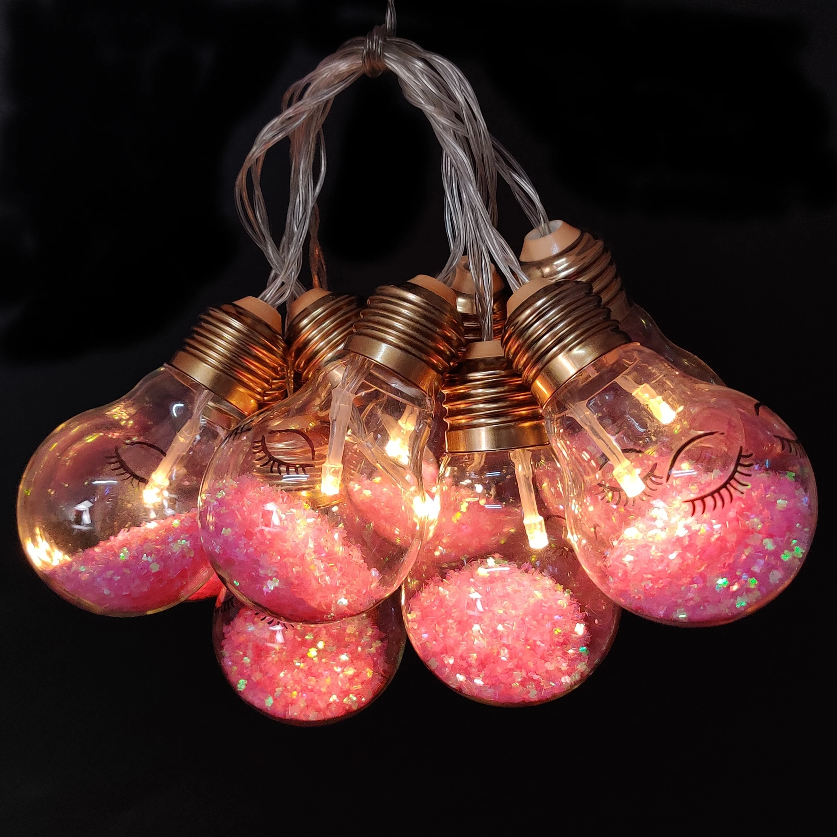 Battery operated glass christmas wholesale custom made home decor wire bulb shaped gobe led hanging string lights factory