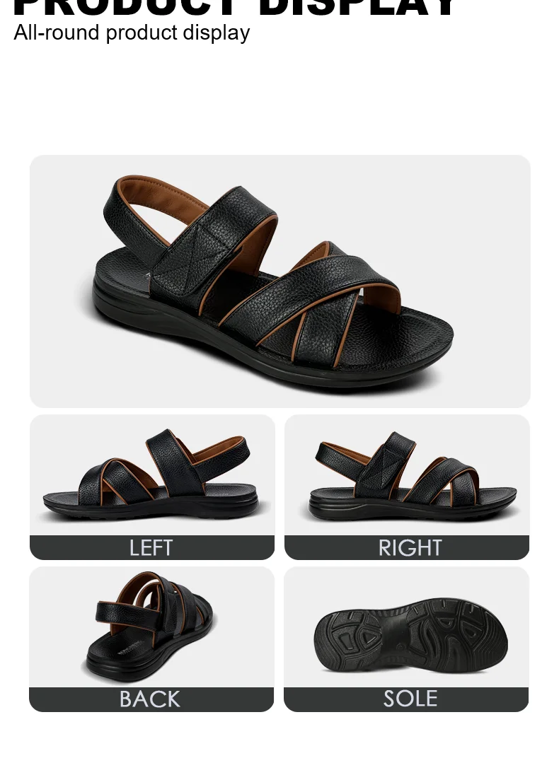 Made In China Outdoor Indoor Cheap Price Beach Hiking Biking Man Sandals Black Good Leather