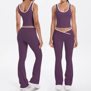 Hot Sale High Quality Custom Logo Women Sports Wear U-Back Fitness Tank Flared Pants Yoga Sets