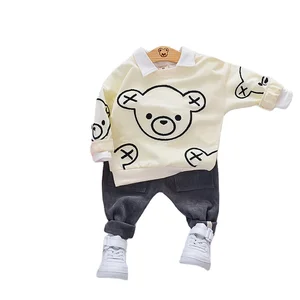 Cute Fashion Comfortable Clothes Cartoon Bear Printed Long Sleeves Toddler Boys Clothing in Hot Selling