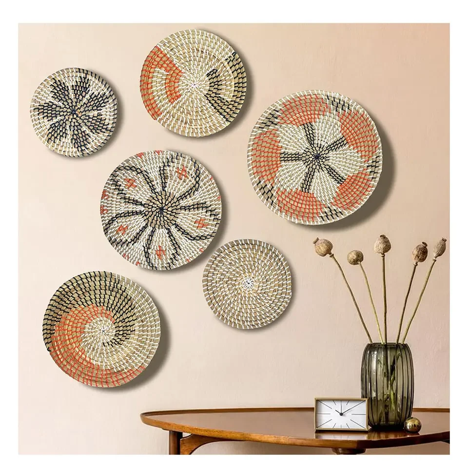 Boho Wall Decor Basket Weave Wall Decoration Tray Bracket Products Plants Handmade Home Decor