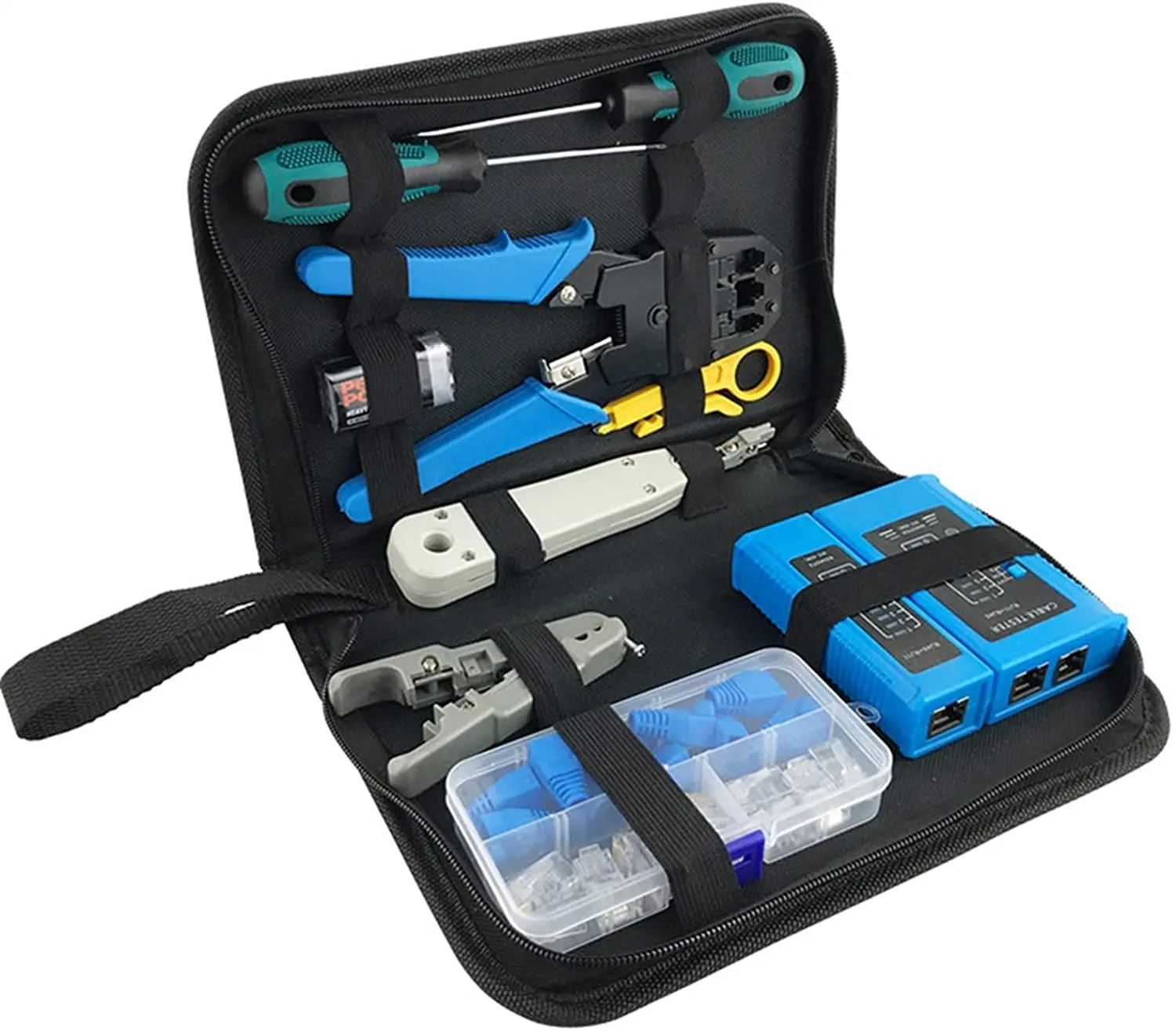 Portable Outil Réparation GOCHANGE Kit de Réparation pour Câble noir 18pcs Professionnelle Maintenance Network Tools 