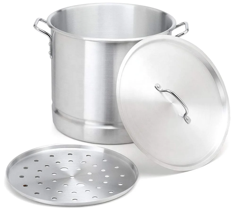 32 Quart Aluminum Stock/Steamer Pot Big Cooking Steaming Boiling Tamale,  Silver