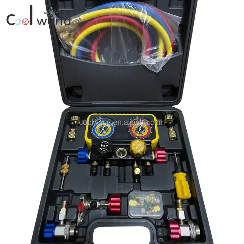 4 Way Manifold Gauge For R22 R32 R410 R134a Refrigeration Digital