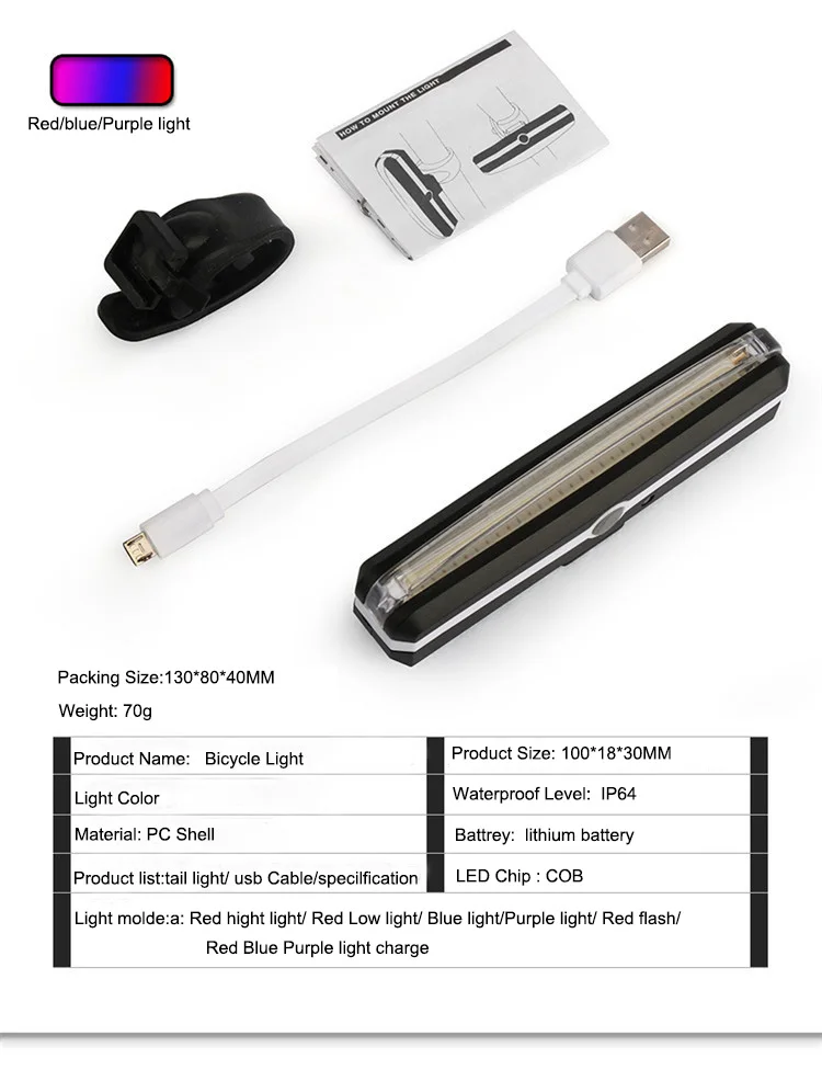 Hot Selling Rechargeable Waterproof Led Bicycle Light Set for Outdoor Bike Activities Warning Tail Light