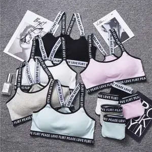 Letter Print Girls Bra Set Seamless Lingerie Sport Bra Brief Sets Cotton Active Bras Pad Wire Free Tube Top Underwear