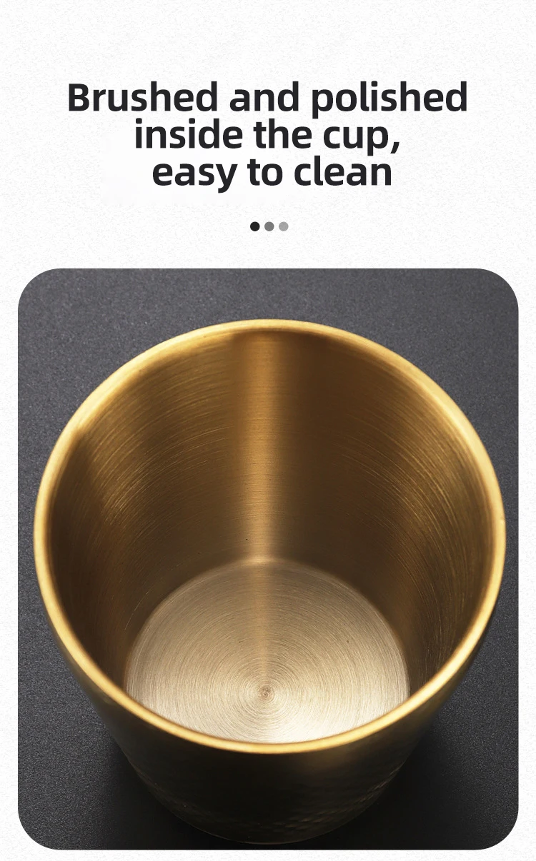 Hammer Pattern Non slip Double Wall Anti Scalding Gold Stainless Steel 304 Party Camping Cola Water Tea Coffee Beer Mug Cup Set