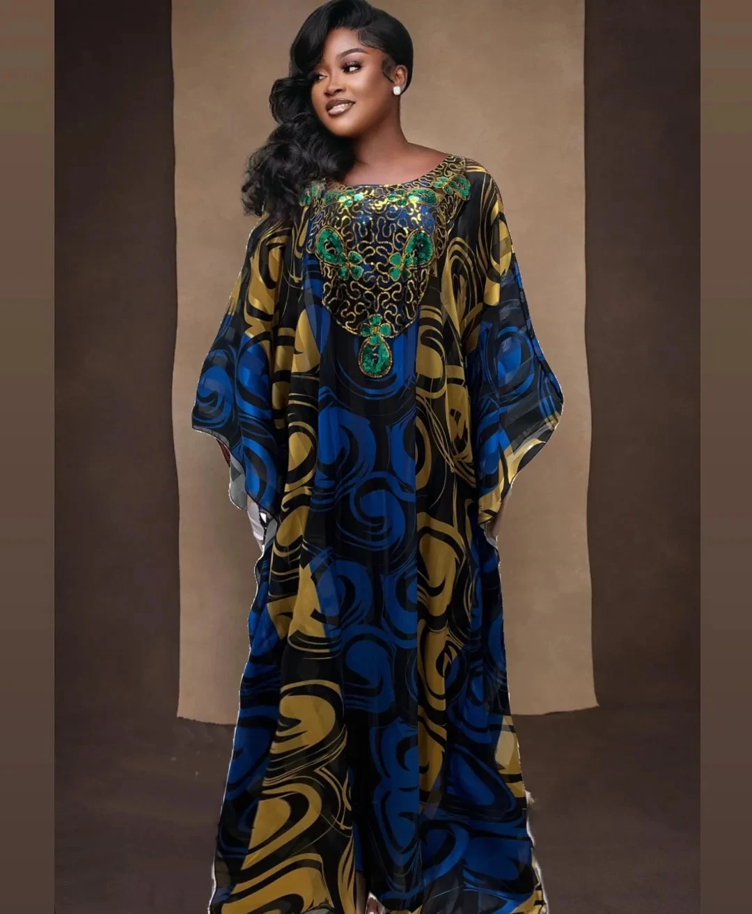 blue african print dresses Mofi African Prin Midi Dress - African Print Clothing in USA M / LONG main image 1