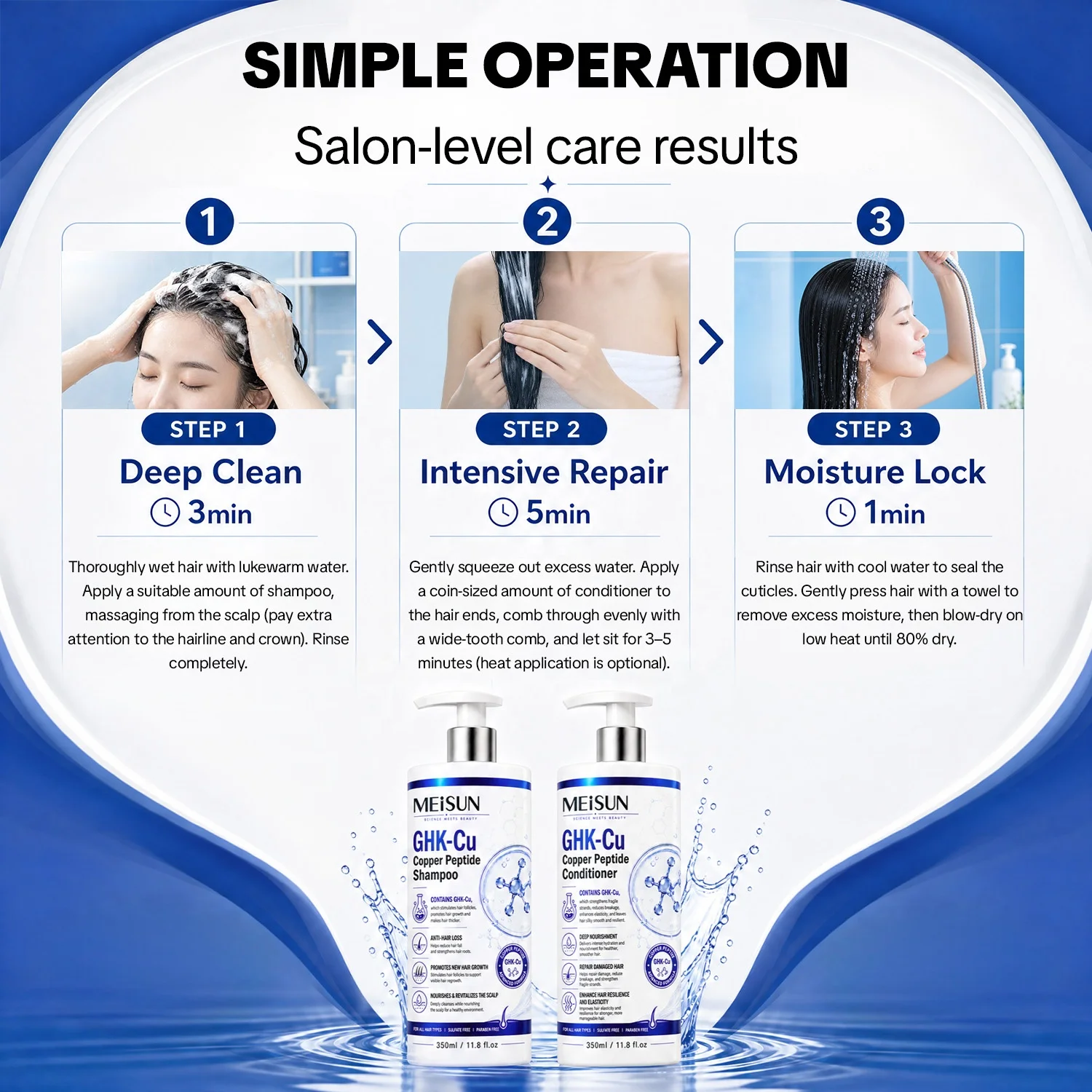 ghk cu shampoo and conditioner Private Label GHK-Cu Copper Peptide Anti-Hair Loss Shampoo and Conditioner  Set for Hair Growth and Scalp Care