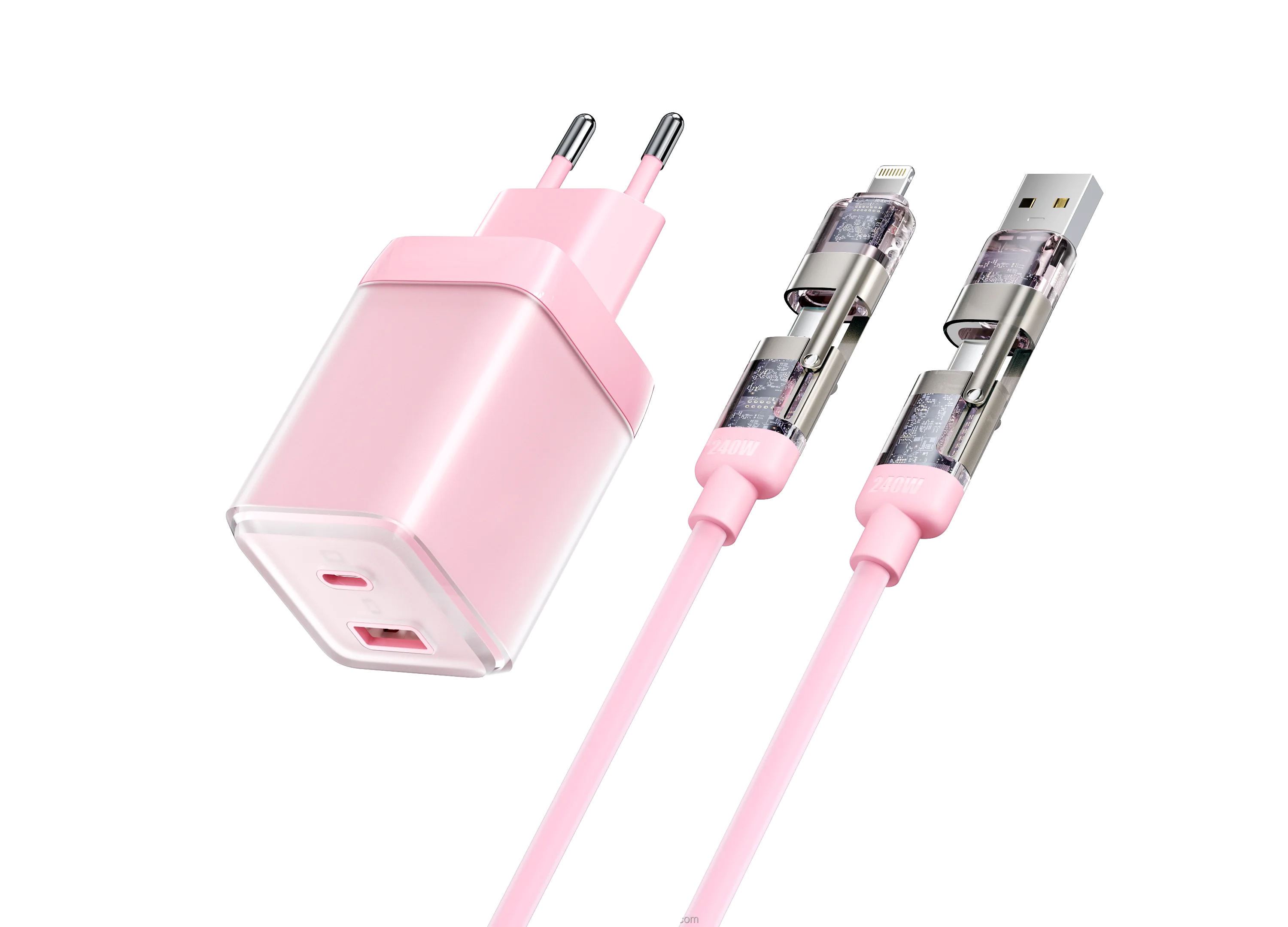 70W GaN Charger + 4-in-1 Cable Combo European Plug Zinc Alloy USB Type-C PD Fast Charging Set Mobile Phone Laptop Smart Watch